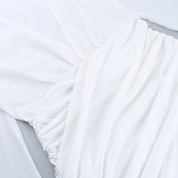 NEW Deep V-Neck Ruched Mini Dress  2P [ White/Black] - Picture 8 of 13